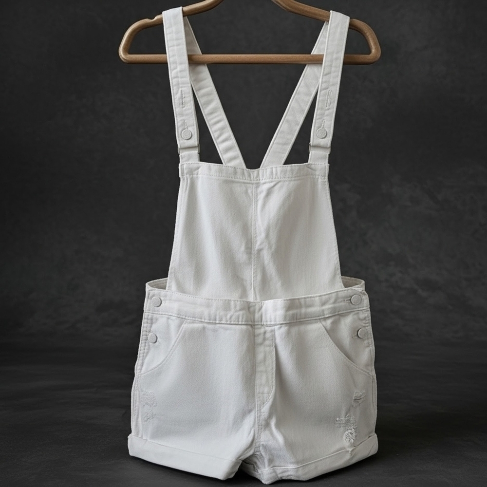 Levi's Denizen White Denim Bib Shortalls 90s Aesthetic Utility Chic